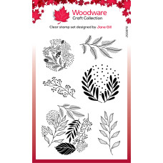 Woodware Clear Singles - Paintable Baubles Leafy Fillers Stamp Set